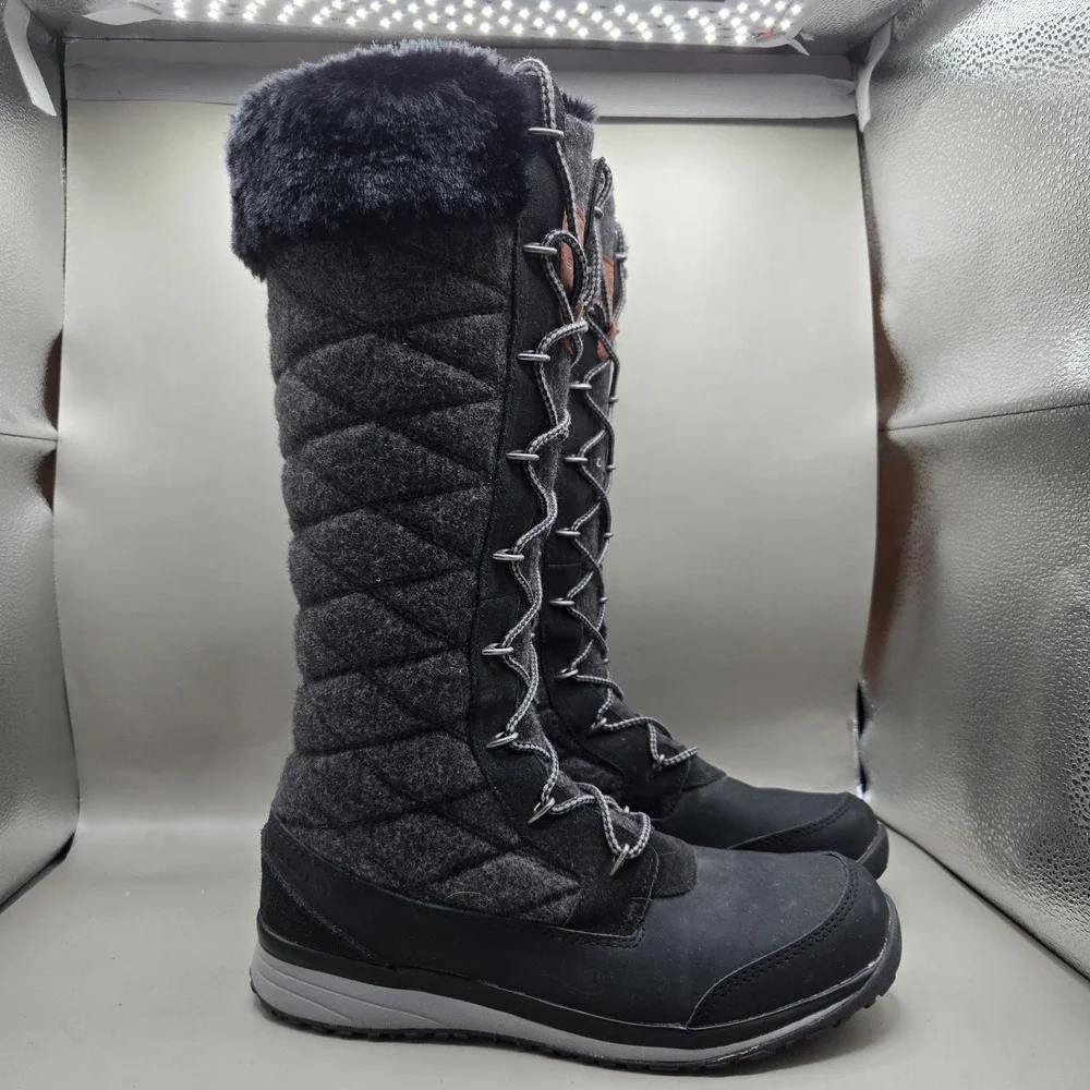 Salomon Women's Hime High Winter Boots Quilted Black Charcoal Clima Dry Size 7.5